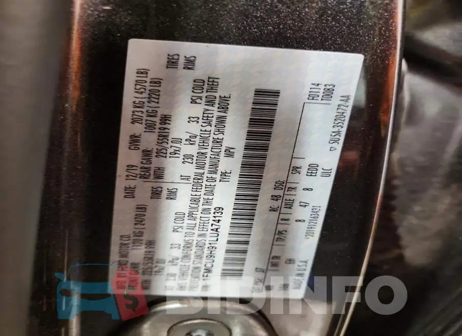 1FMCU9H91LUA74139 Photo# 13