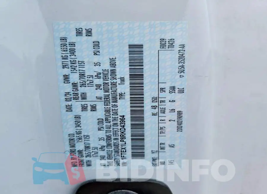 1FTEX1LP8RKD43964 Photo# 12