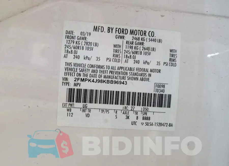 2FMPK4J98KBB96943 Photo# 13