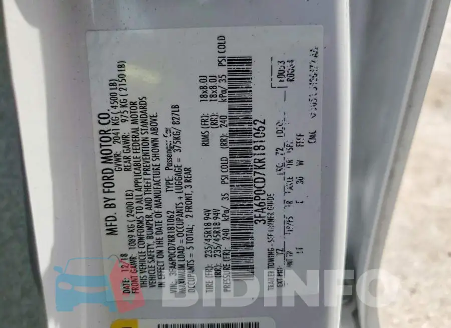 3FA6P0CD7KR181062 Photo# 12