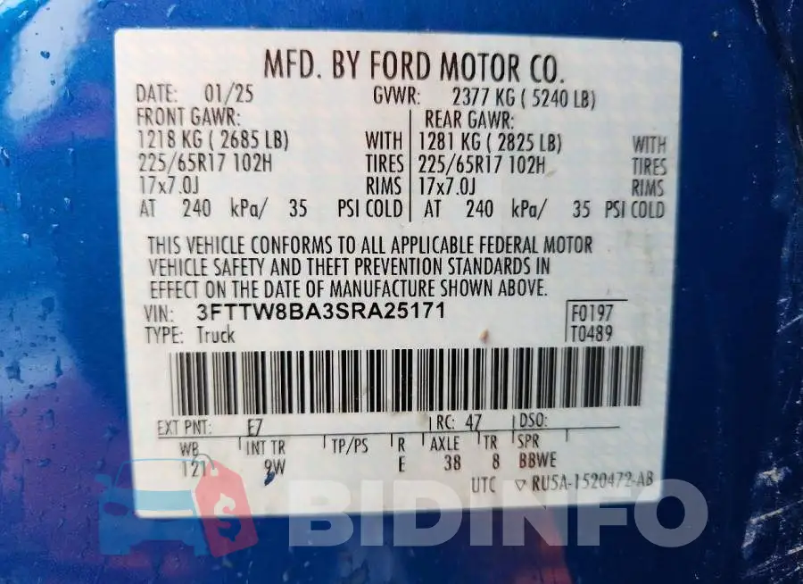 3FTTW8BA3SRA25171 Photo# 13