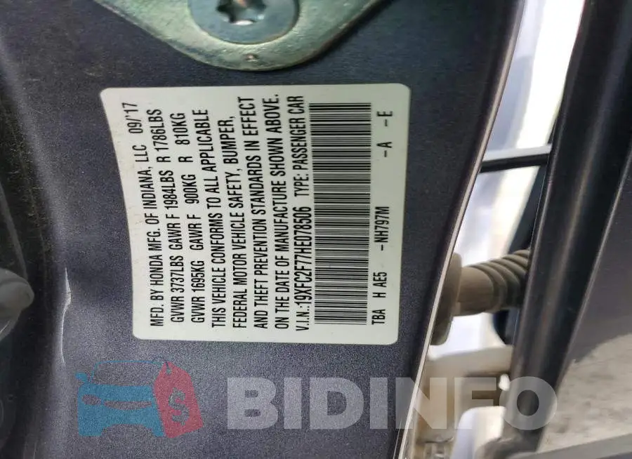 19XFC2F77HE078506 Photo# 13