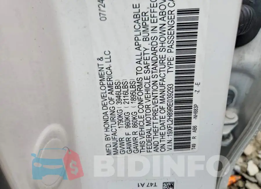 19XFL2H89RE039293 Photo# 12
