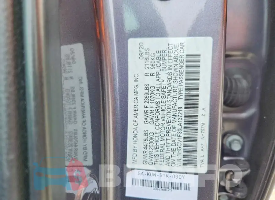 1HGCV1F30LA137218 Photo# 12