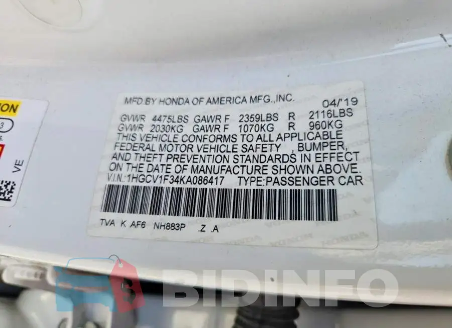 1HGCV1F34KA086417 Photo# 12