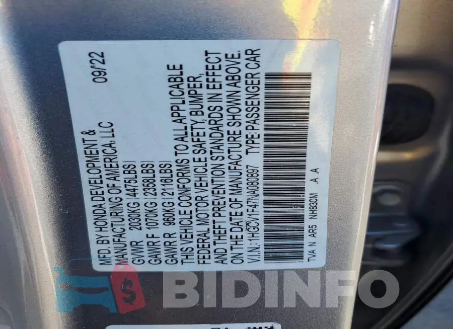 1HGCV1F47NA080897 Photo# 12