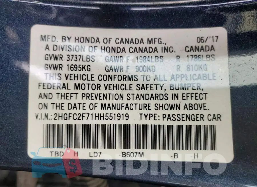 2HGFC2F71HH551919 Photo# 13
