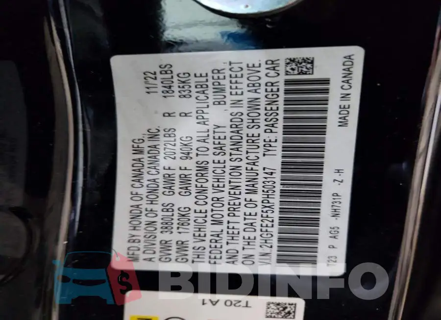 2HGFE2F5XPH503147 Photo# 12