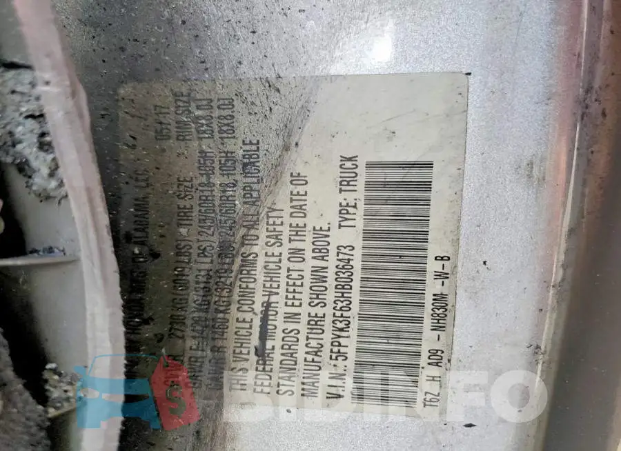 5FPYK3F63HB036473 Photo# 13