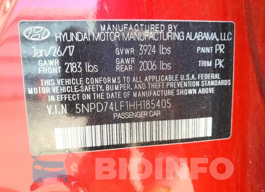 5NPD74LF1HH185405 Photo# 12