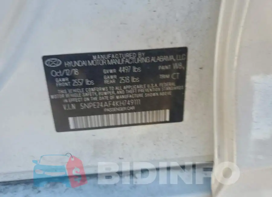5NPE24AF4KH749111 Photo# 12