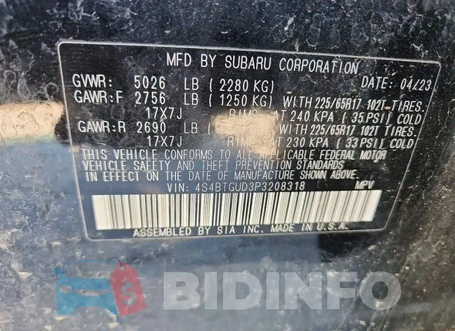 4S4BTGUD3P3208318 Photo# 13