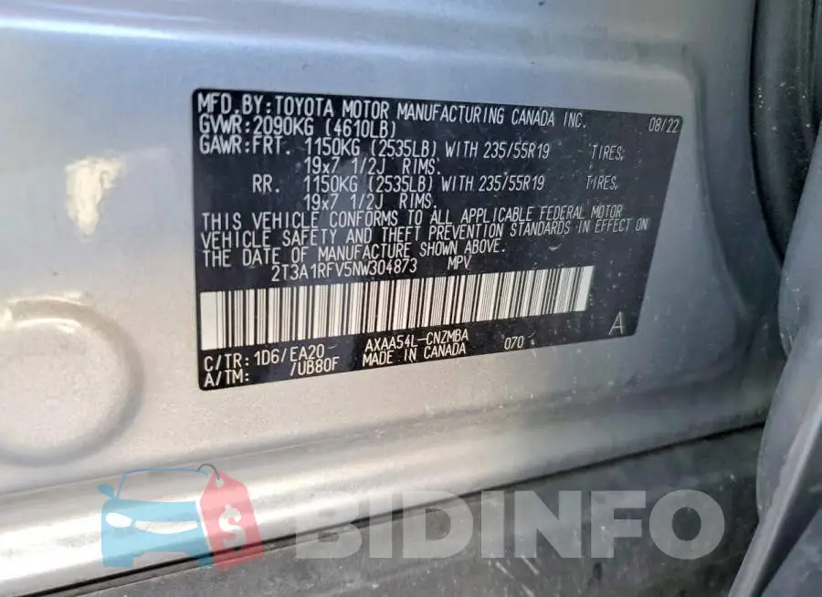 2T3A1RFV5NW304873 Photo# 13