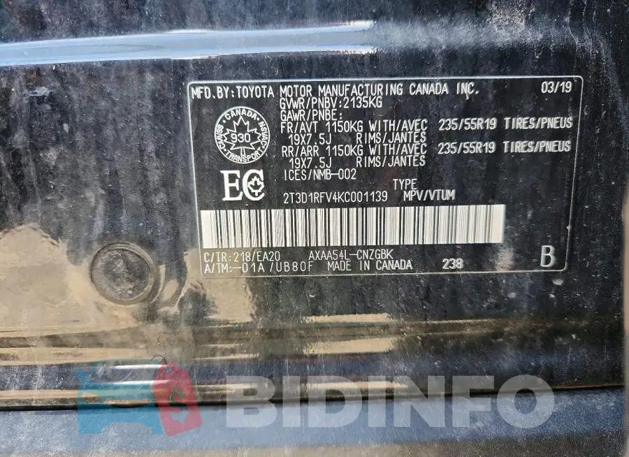 2T3D1RFV4KC001139 Photo# 13