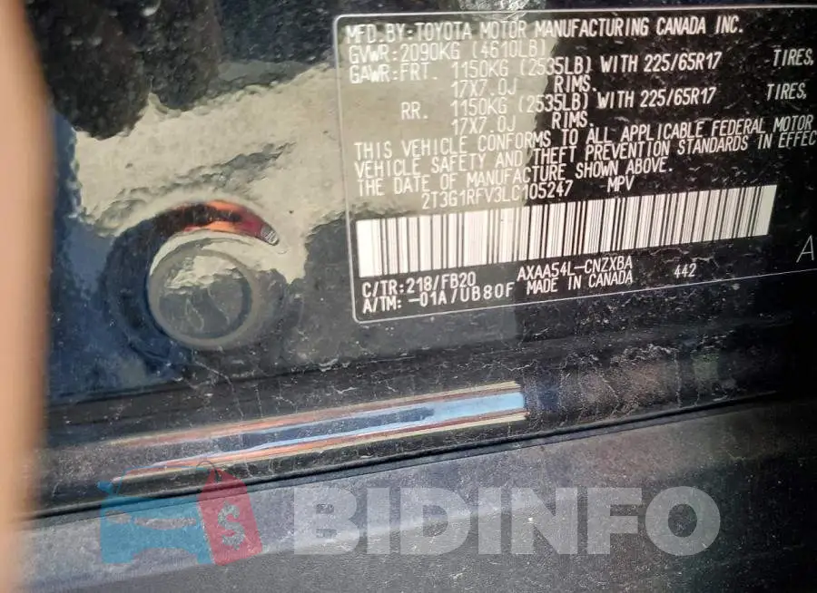 2T3G1RFV3LC105247 Photo# 12