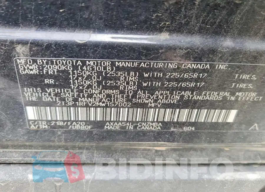 2T3P1RFV2MW157002 Photo# 14