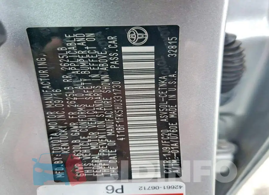 4T1BF1FK5HU331730 Photo# 12