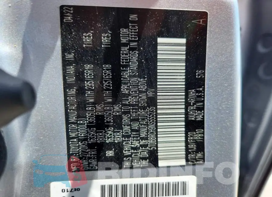 5TDBBRCH9NS555235 Photo# 13