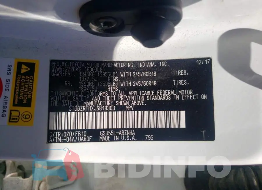 5TDBZRFHXJS818303 Photo# 13