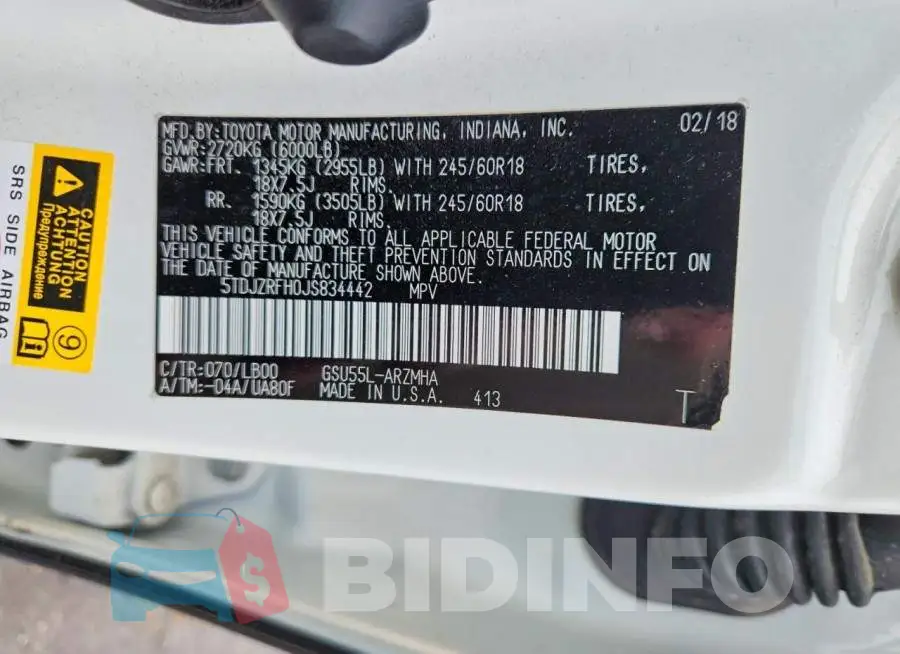 5TDJZRFH0JS834442 Photo# 13