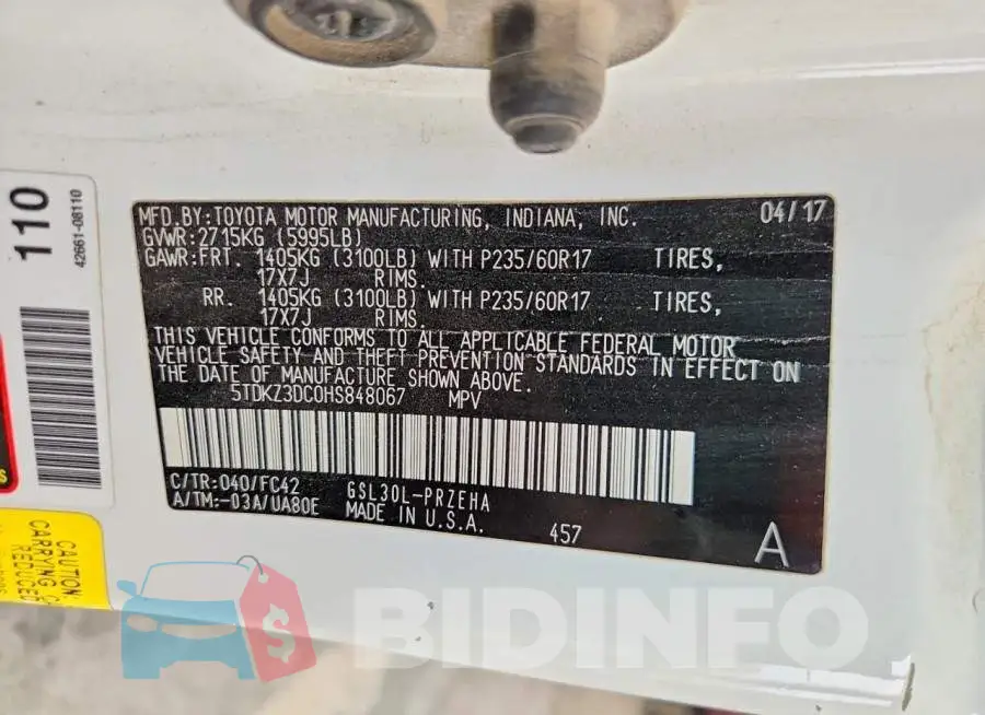 5TDKZ3DC0HS848067 Photo# 13