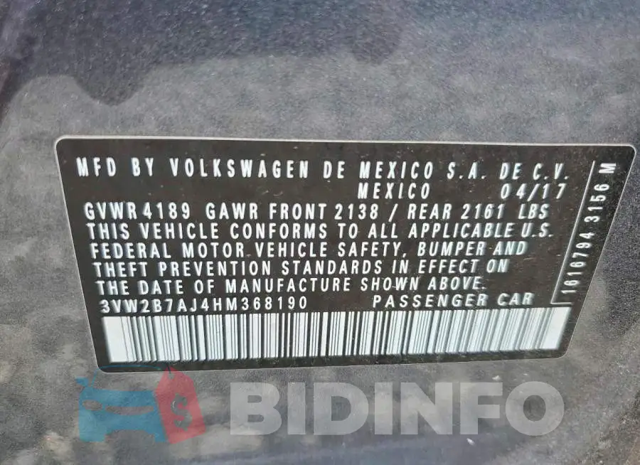 3VW2B7AJ4HM368190 Photo# 12