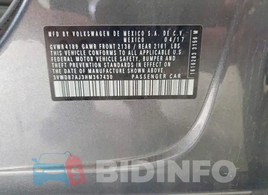 3VWDB7AJ3HM367430 Photo# 13