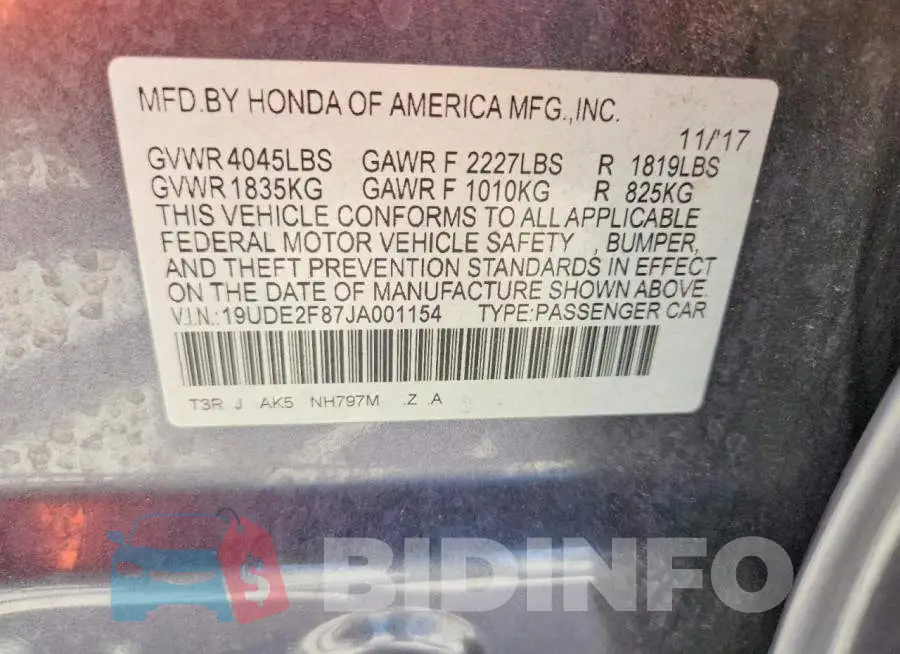 19UDE2F87JA001154 Photo# 13