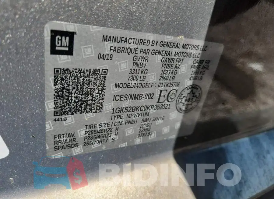1GKS2BKC0KR352021 Photo# 13
