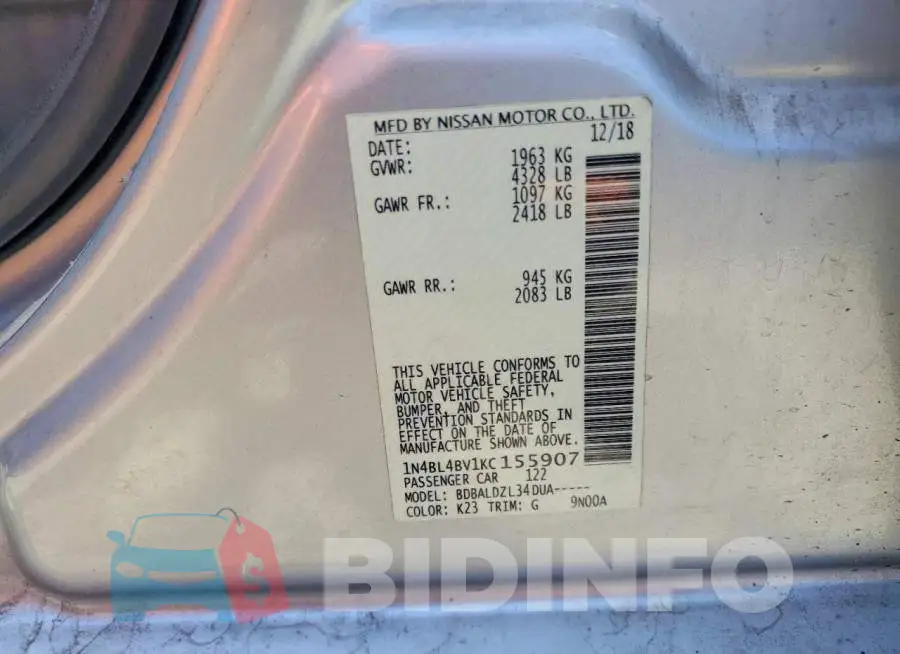 1N4BL4BV1KC155907 Photo# 12