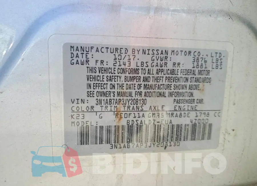 3N1AB7AP3JY208130 Photo# 13
