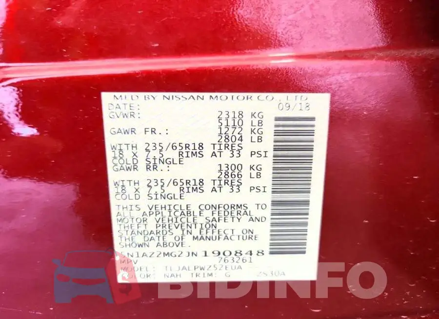 5N1AZ2MG2JN190848 Photo# 14