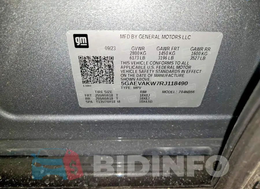 5GAEVAKW7RJ118490 Photo# 14