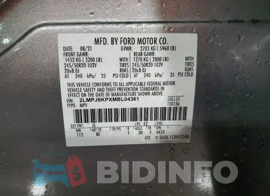 2LMPJ8KPXMBL04381 Photo# 14