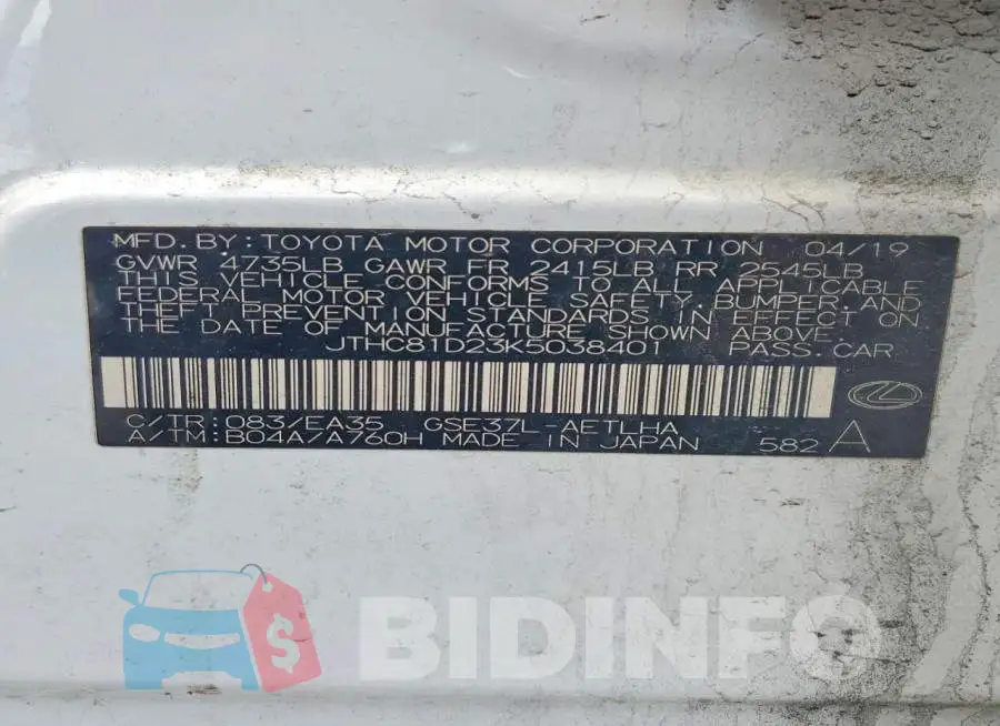 JTHC81D23K5038401 Photo# 12