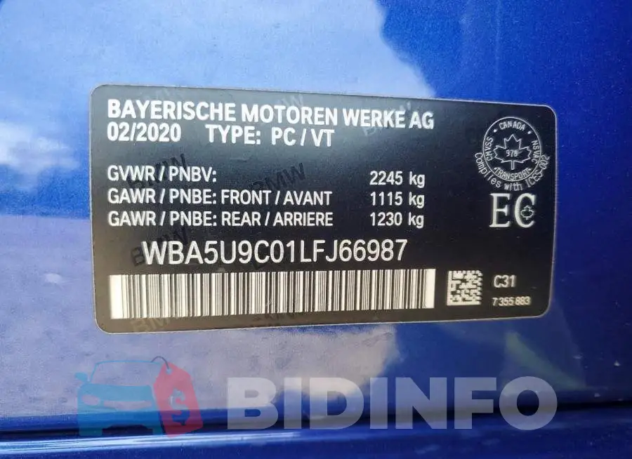 WBA5U9C01LFJ66987 Photo# 13
