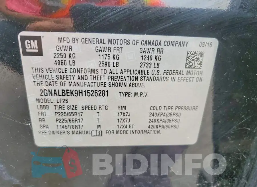 2GNALBEK9H1526281 Photo# 12
