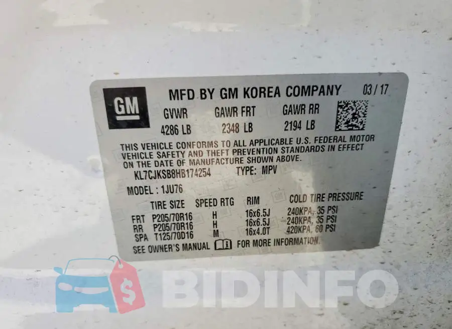 KL7CJKSB8HB174254 Photo# 12