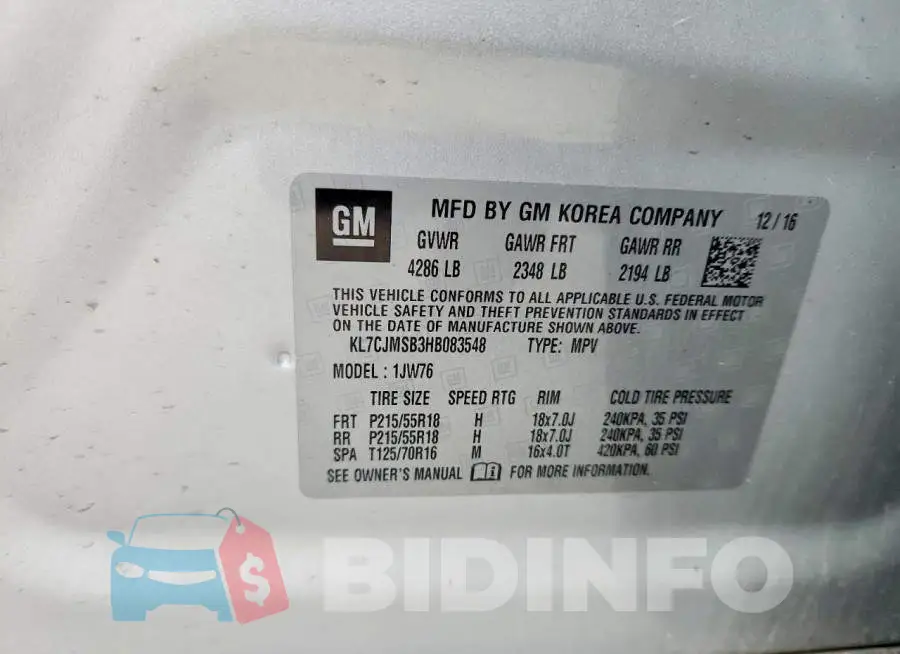 KL7CJMSB3HB083548 Photo# 12