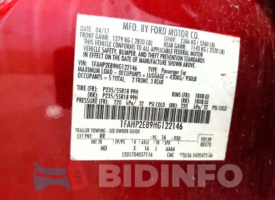 1FAHP2E89HG122146 Photo# 13