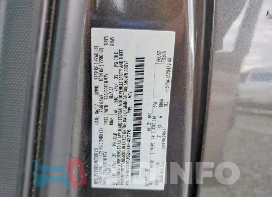 1FMCU0J92HUE42776 Photo# 12