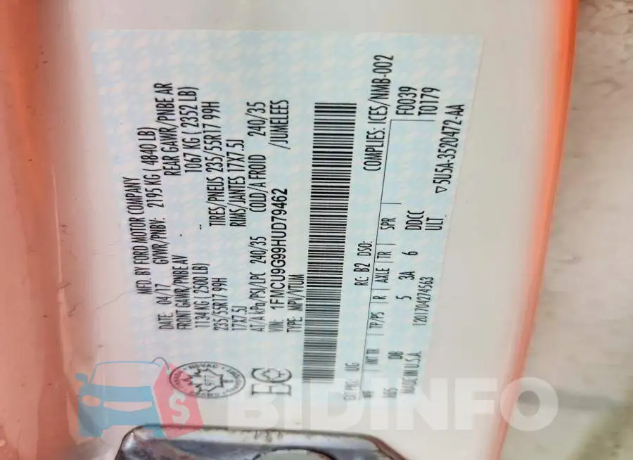 1FMCU9G99HUD79462 Photo# 12