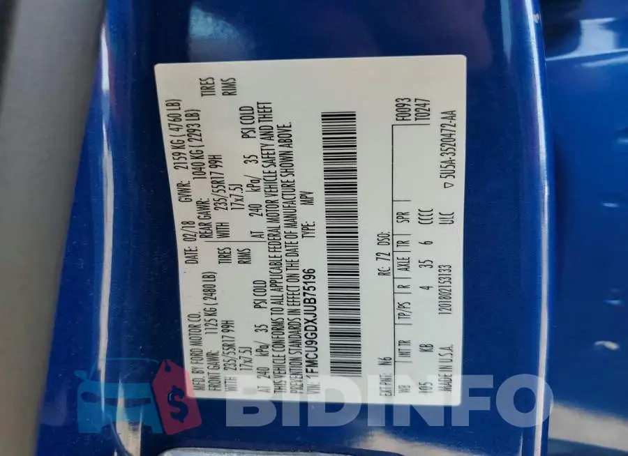 1FMCU9GDXJUB75196 Photo# 13