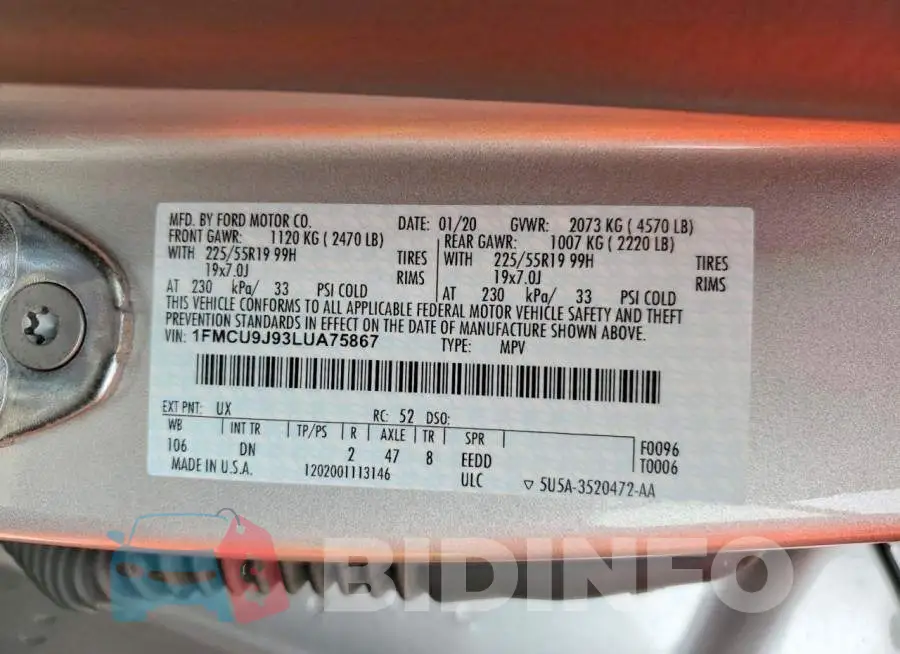 1FMCU9J93LUA75867 Photo# 13