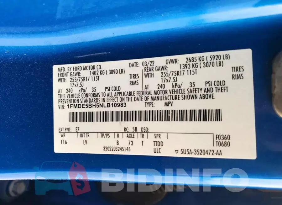 1FMDE5BH5NLB10983 Photo# 13