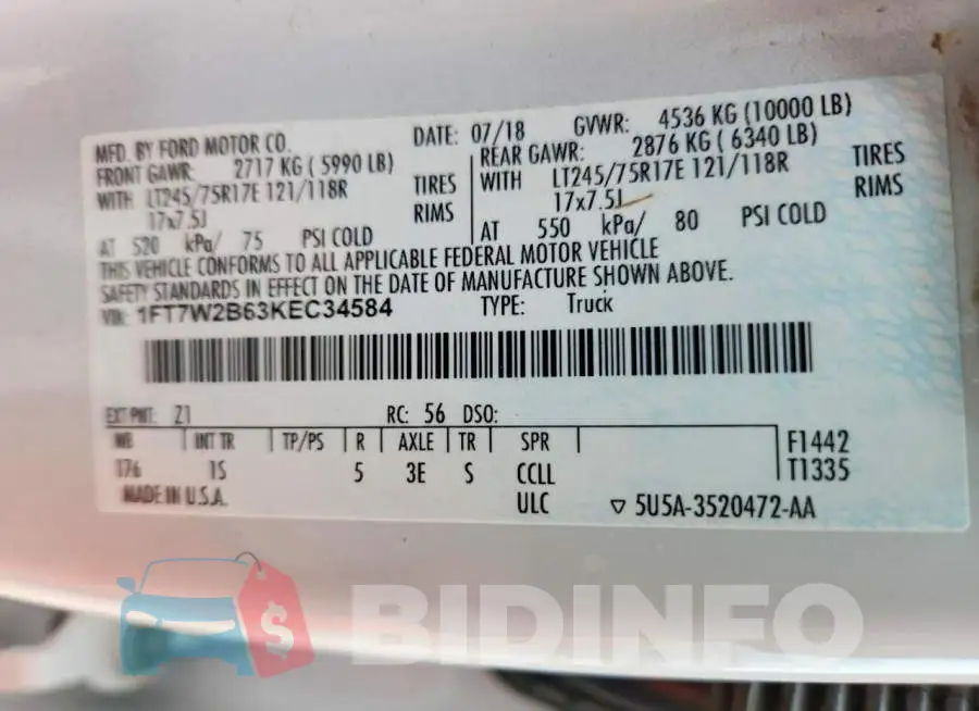 1FT7W2B63KEC34584 Photo# 13