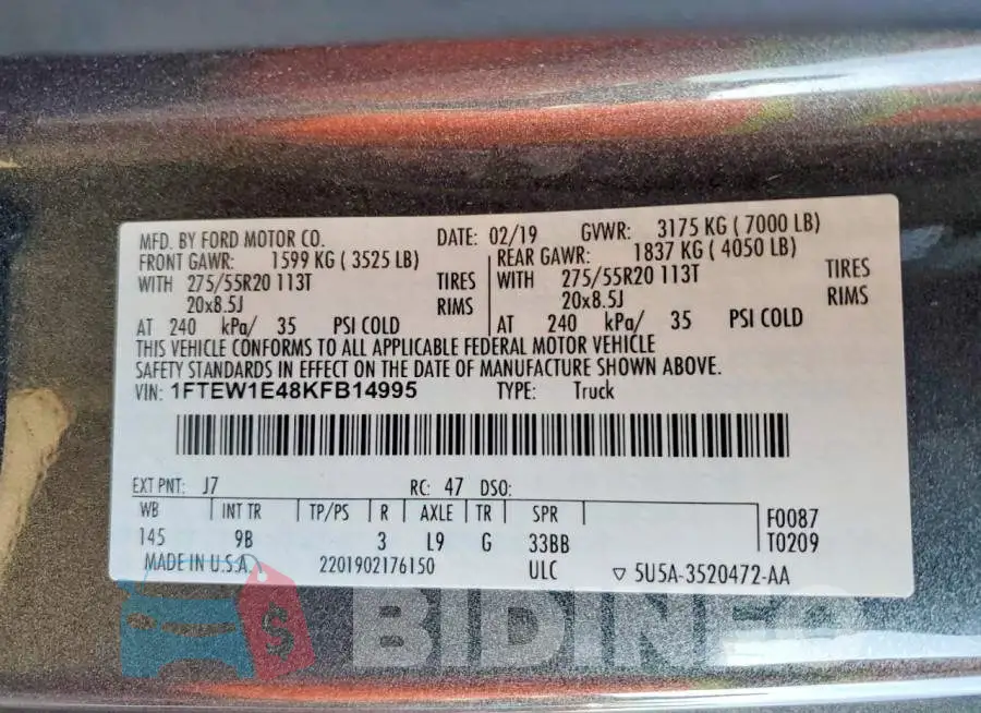 1FTEW1E48KFB14995 Photo# 13