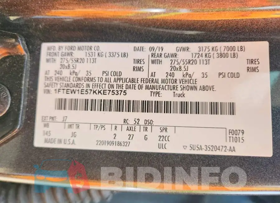 1FTEW1E57KKE75375 Photo# 12