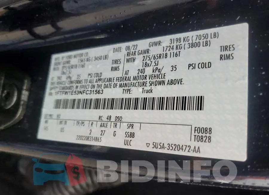 1FTFW1E53NFC31563 Photo# 12
