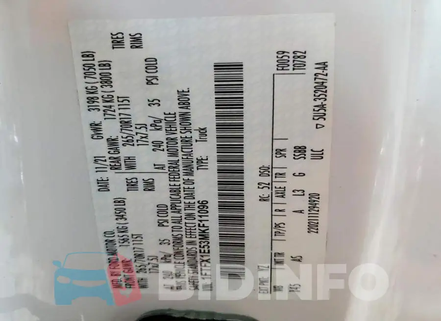 1FTFX1E53MKF11096 Photo# 13
